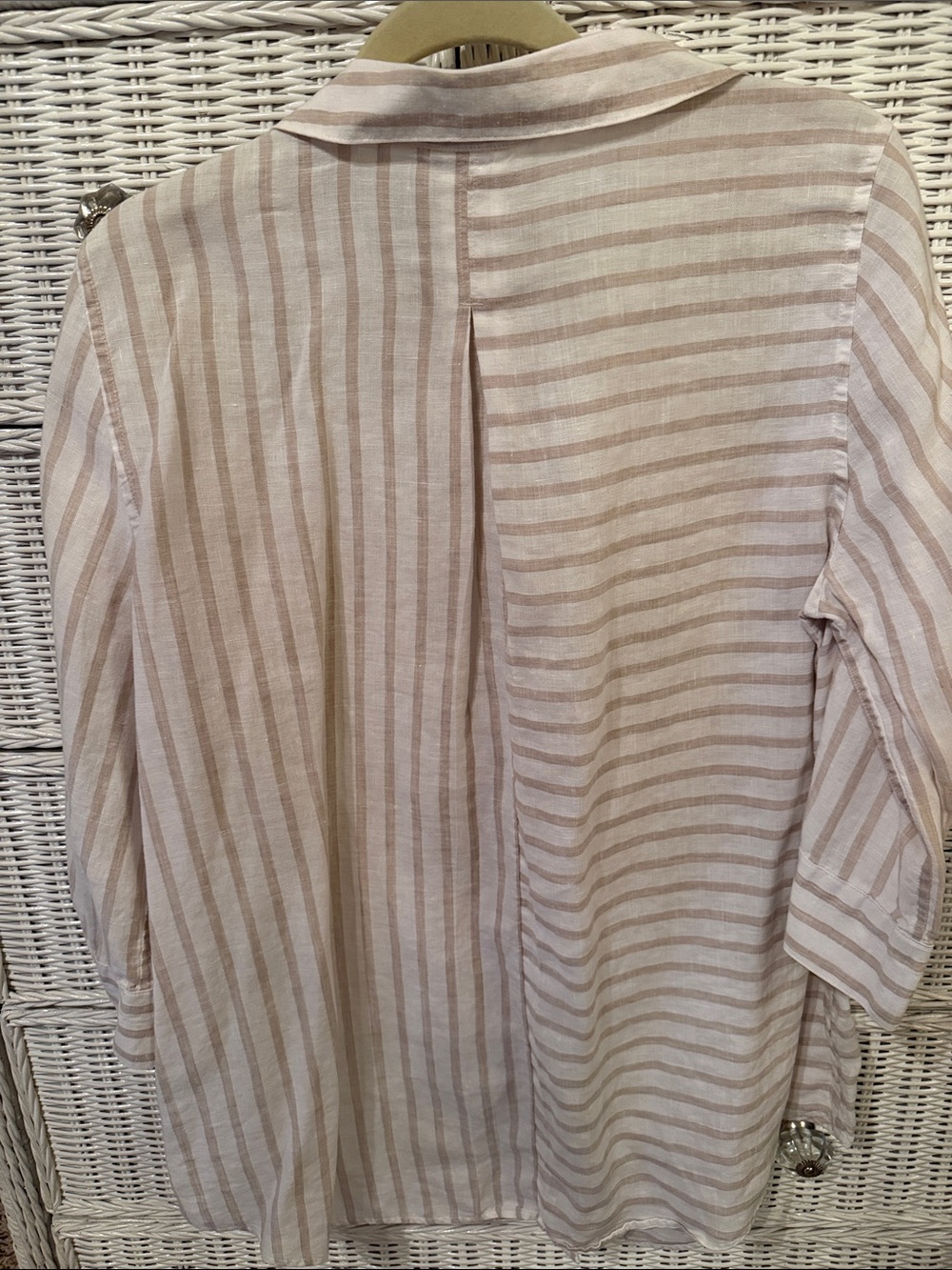 Chico's Lightweight linen white and Taupe Striped Button-Front tunic style shirt - Picture 3 of 3